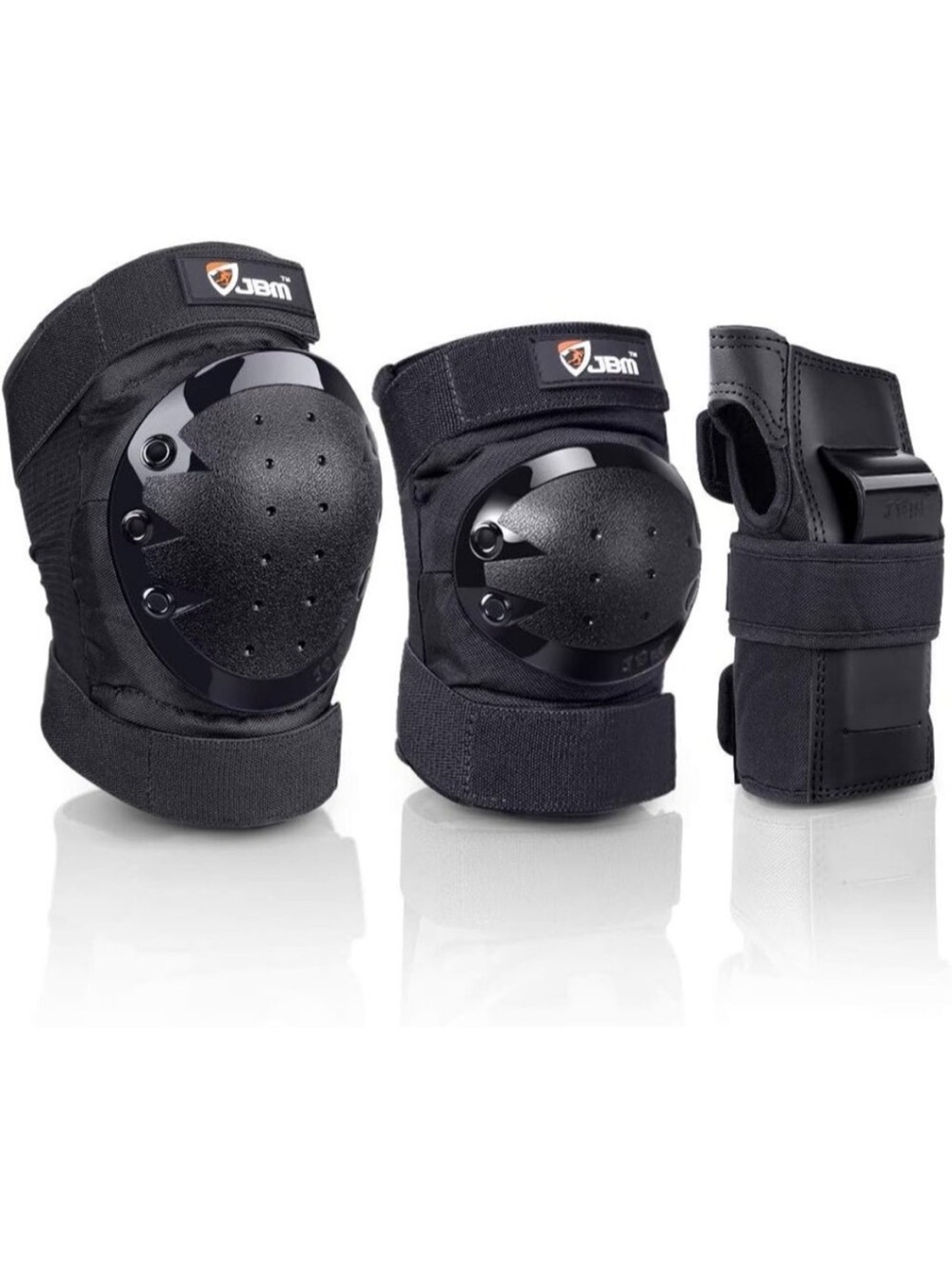 Adult Black Protective Knee, Elbow and Wrist Support Set